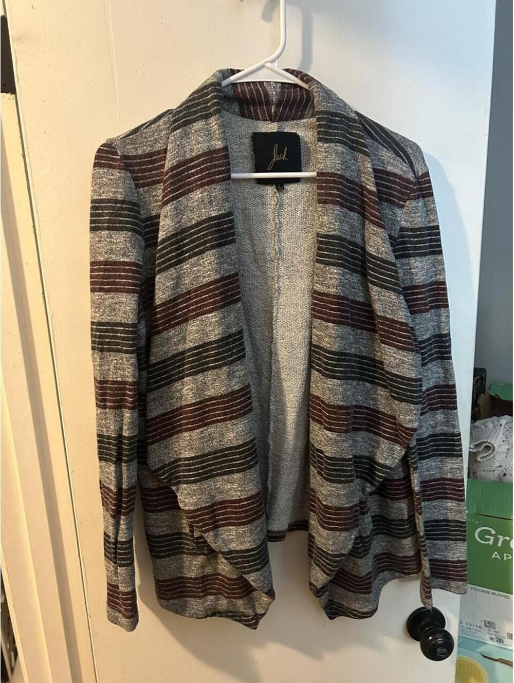 Jack by BB Dakota gray, black, and brown striped cardigan size L